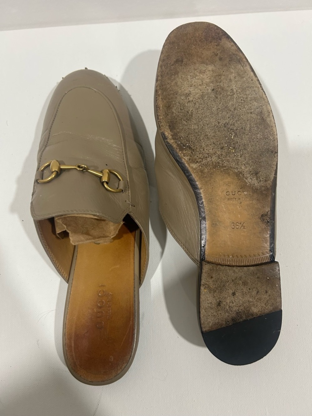 Gucci Princetown Taupe Leather Horsebit Mule Loafers - Picture 3 of 5